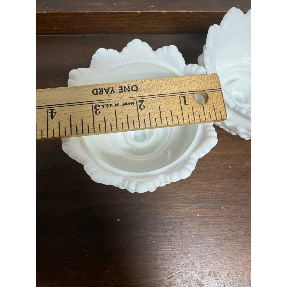 Fenton White Milk Glass Hobnail Scalloped Pedestal Votive Planter Set of 2